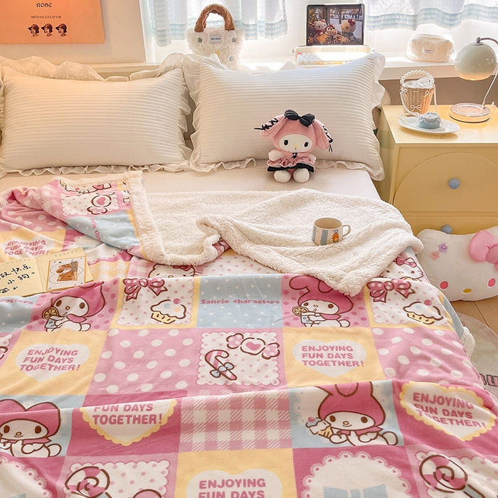 91家纺网 家纺一手货源 找家纺 葡萄家 2025新款A类三丽鸥正版授权少女可爱卡通加厚牛奶绒羊羔绒多功能四季毛毯毯子 绒毛毯-MT三丽鸥糖果甜心