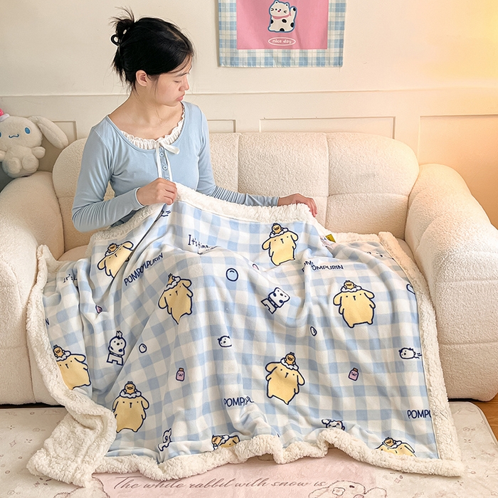 91家纺网 家纺一手货源 找家纺 葡萄家 2025新款A类三丽鸥正版授权少女可爱卡通加厚牛奶绒羊羔绒多功能四季毛毯毯子 绒毛毯-MT三丽鸥蓝格布丁狗