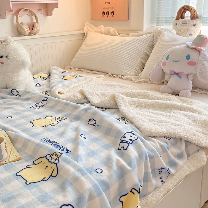91家纺网 家纺一手货源 找家纺 葡萄家 2025新款A类三丽鸥正版授权少女可爱卡通加厚牛奶绒羊羔绒多功能四季毛毯毯子 绒毛毯-MT三丽鸥蓝格布丁狗