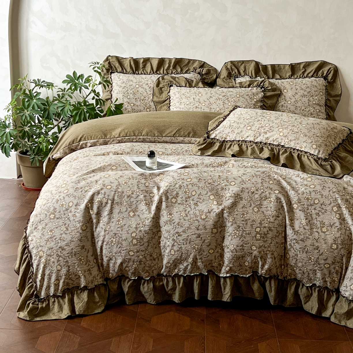 91家纺网 家纺一手货源 找家纺 柔享家（原芷澜家纺） 2025新款秋冬新品A类高克重亚麻复古风原麻棉麻系列四件套 栀意