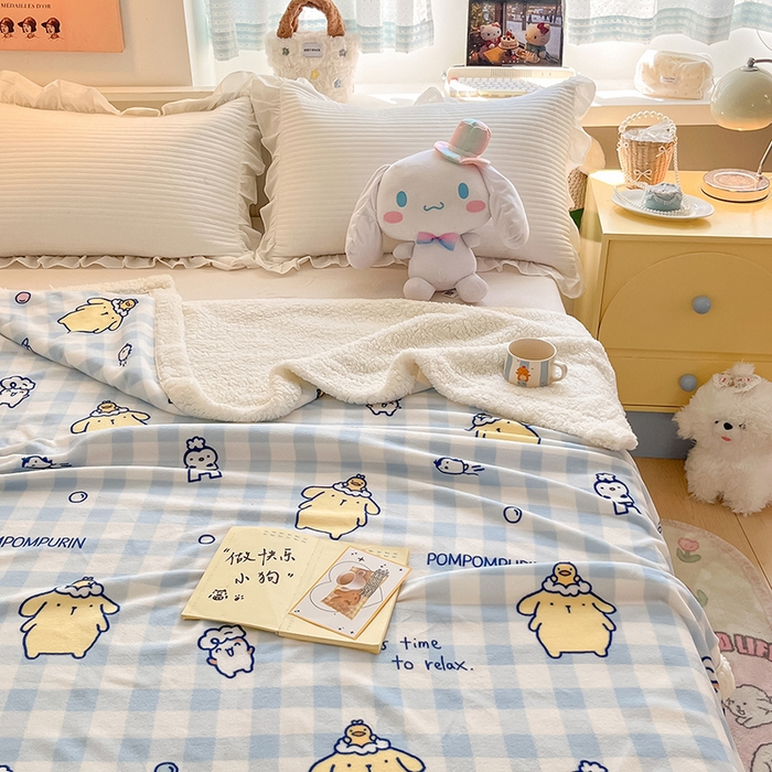 91家纺网 家纺一手货源 找家纺 葡萄家 2025新款A类三丽鸥正版授权少女可爱卡通加厚牛奶绒羊羔绒多功能四季毛毯毯子 绒毛毯-MT三丽鸥蓝格布丁狗