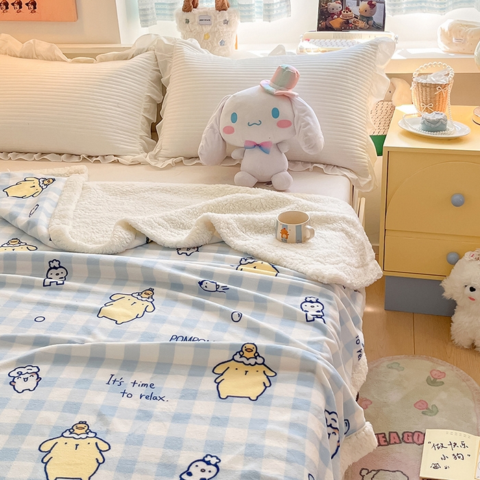 91家纺网 家纺一手货源 找家纺 葡萄家 2025新款A类三丽鸥正版授权少女可爱卡通加厚牛奶绒羊羔绒多功能四季毛毯毯子 绒毛毯-MT三丽鸥蓝格布丁狗