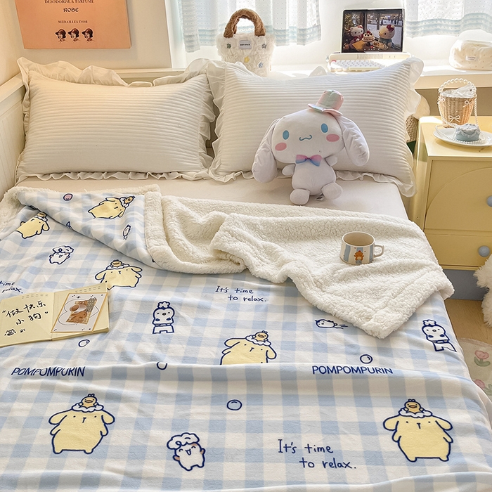 91家纺网 家纺一手货源 找家纺 葡萄家 2025新款A类三丽鸥正版授权少女可爱卡通加厚牛奶绒羊羔绒多功能四季毛毯毯子 绒毛毯-MT三丽鸥蓝格布丁狗