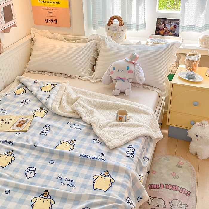 91家纺网 家纺一手货源 找家纺 葡萄家 2025新款A类三丽鸥正版授权少女可爱卡通加厚牛奶绒羊羔绒多功能四季毛毯毯子 绒毛毯-MT三丽鸥蓝格布丁狗