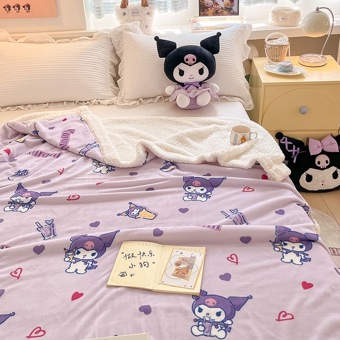 91家纺网 家纺一手货源 找家纺 葡萄家 2025新款A类三丽鸥正版授权少女可爱卡通加厚牛奶绒羊羔绒多功能四季毛毯毯子 绒毛毯-MT三丽鸥天天库洛米