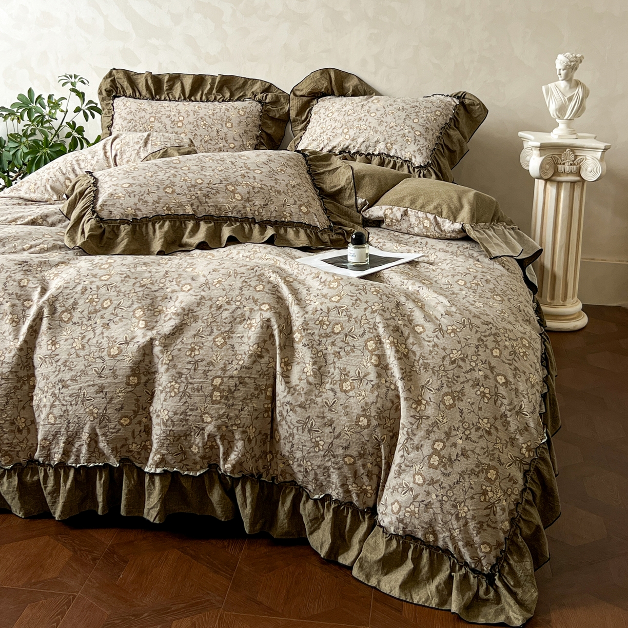 91家纺网 家纺一手货源 找家纺 柔享家（原芷澜家纺） 2025新款秋冬新品A类高克重亚麻复古风原麻棉麻系列四件套 栀意