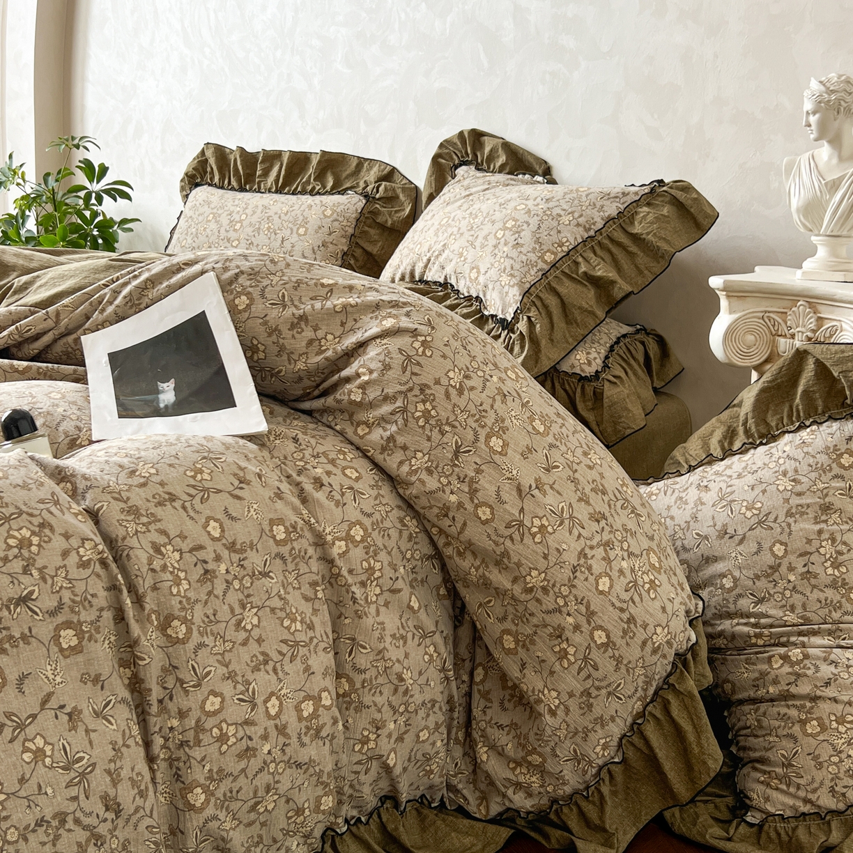 91家纺网 家纺一手货源 找家纺 柔享家（原芷澜家纺） 2025新款秋冬新品A类高克重亚麻复古风原麻棉麻系列四件套 栀意