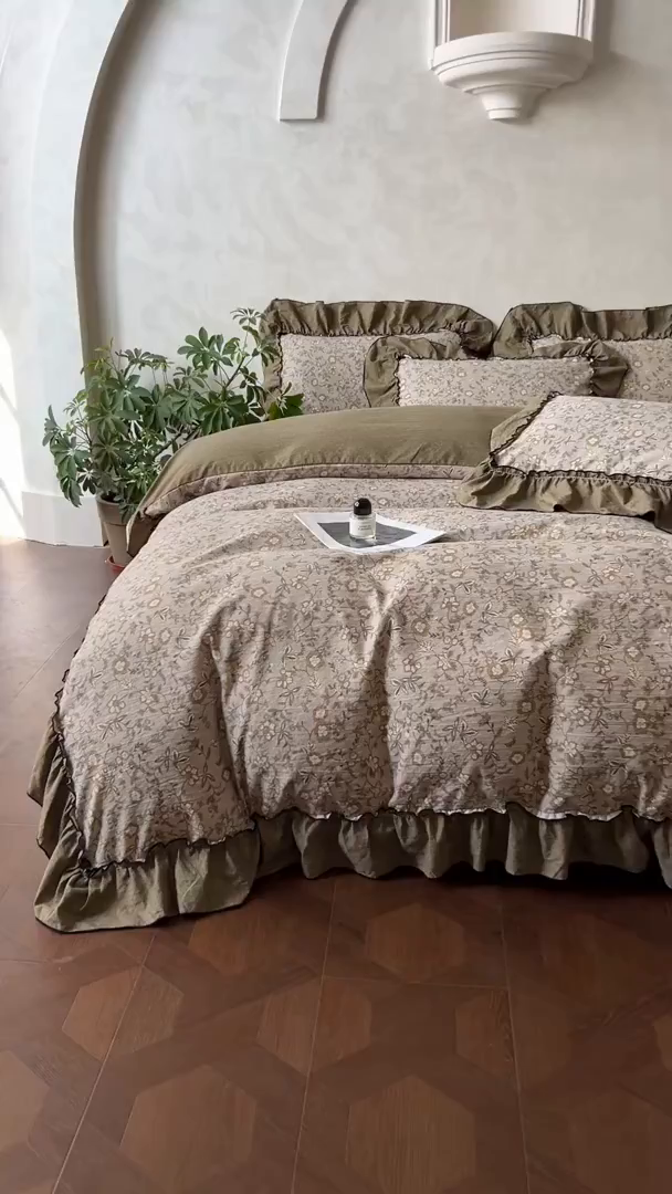 91家纺网 家纺一手货源 找家纺 柔享家（原芷澜家纺） 2025新款秋冬新品A类高克重亚麻复古风原麻棉麻系列四件套 栀意