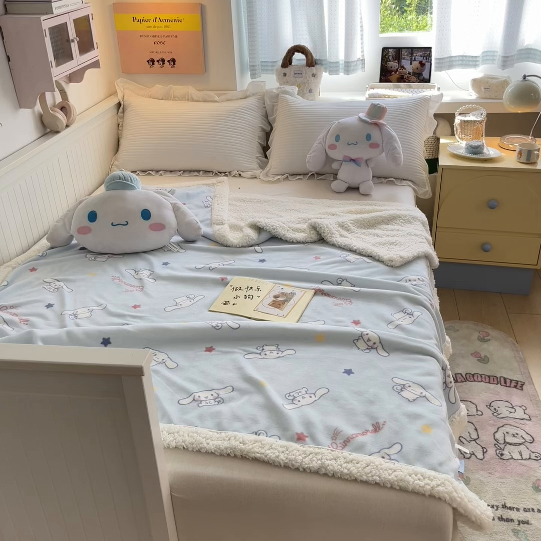 91家纺网 家纺一手货源 找家纺 葡萄家 2025新款A类三丽鸥正版授权少女可爱卡通加厚牛奶绒羊羔绒多功能四季毛毯毯子 绒毛毯-MT三丽鸥迷你大耳狗