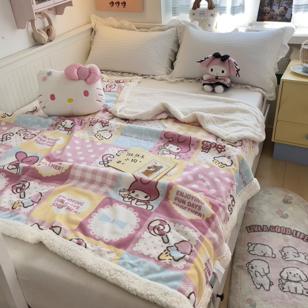 91家纺网 家纺一手货源 找家纺 葡萄家 2025新款A类三丽鸥正版授权少女可爱卡通加厚牛奶绒羊羔绒多功能四季毛毯毯子 绒毛毯-MT三丽鸥糖果甜心