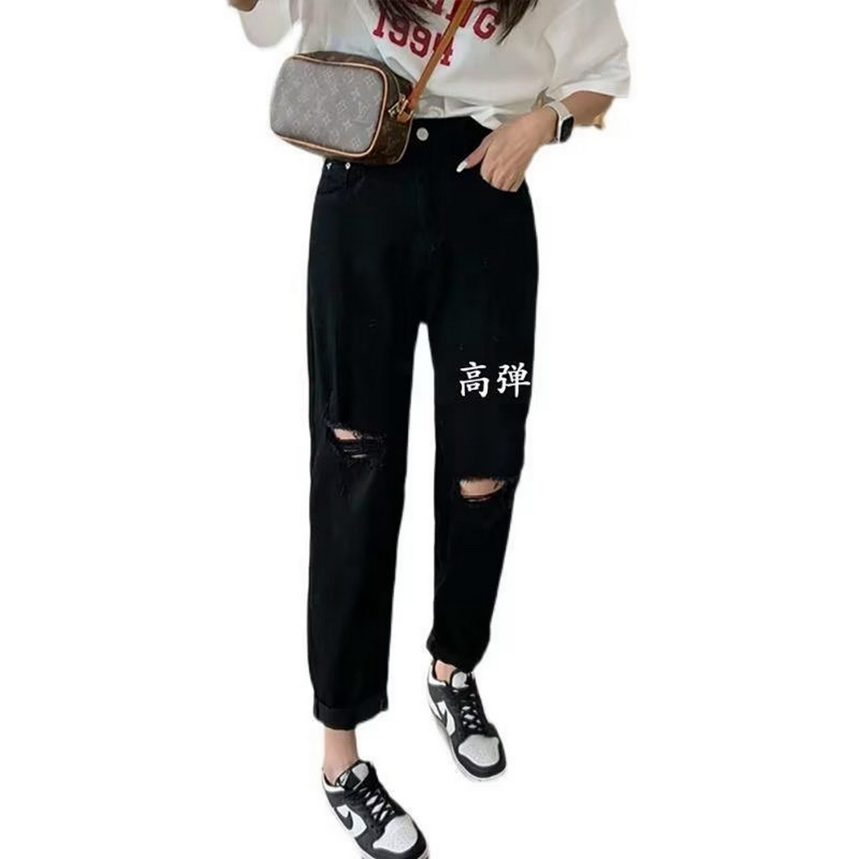 91家纺网 家纺一手货源 找家纺 （总）洛兰沙家居馆【只代发】【只代发】 2025新款破洞牛仔裤女夏薄款大码梨型身材宽松显瘦弹力高腰直筒九分哈伦裤牛仔裤8