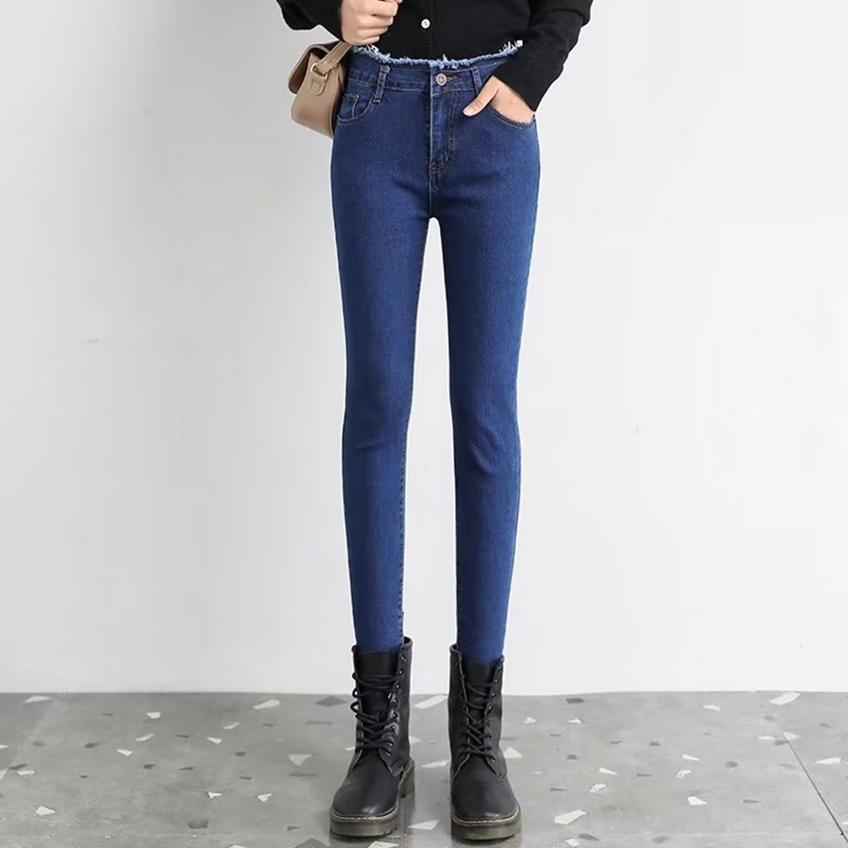 91家纺网 家纺一手货源 找家纺 洛兰沙家居馆【只代发】【只代发】 2025新款牛仔裤女弹力新款春秋高腰显瘦显高紧身小脚铅笔修身款卡码拍大牛仔裤9 蓝色