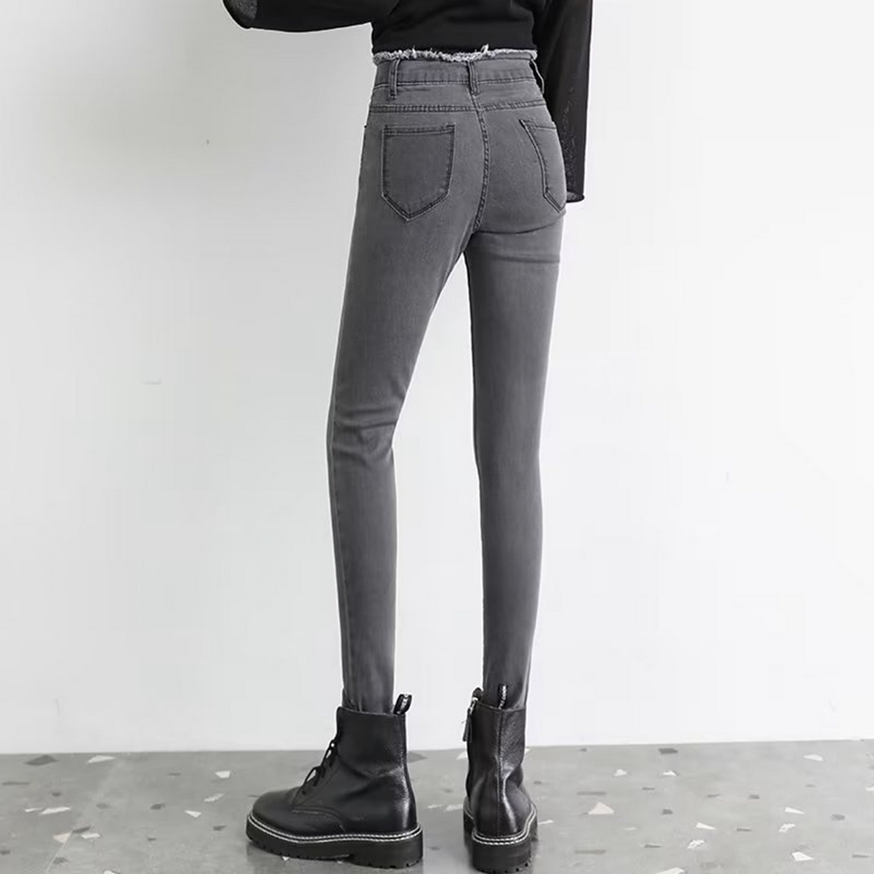 91家纺网 家纺一手货源 找家纺 洛兰沙家居馆【只代发】【只代发】 2025新款牛仔裤女弹力新款春秋高腰显瘦显高紧身小脚铅笔修身款卡码拍大牛仔裤9 灰色