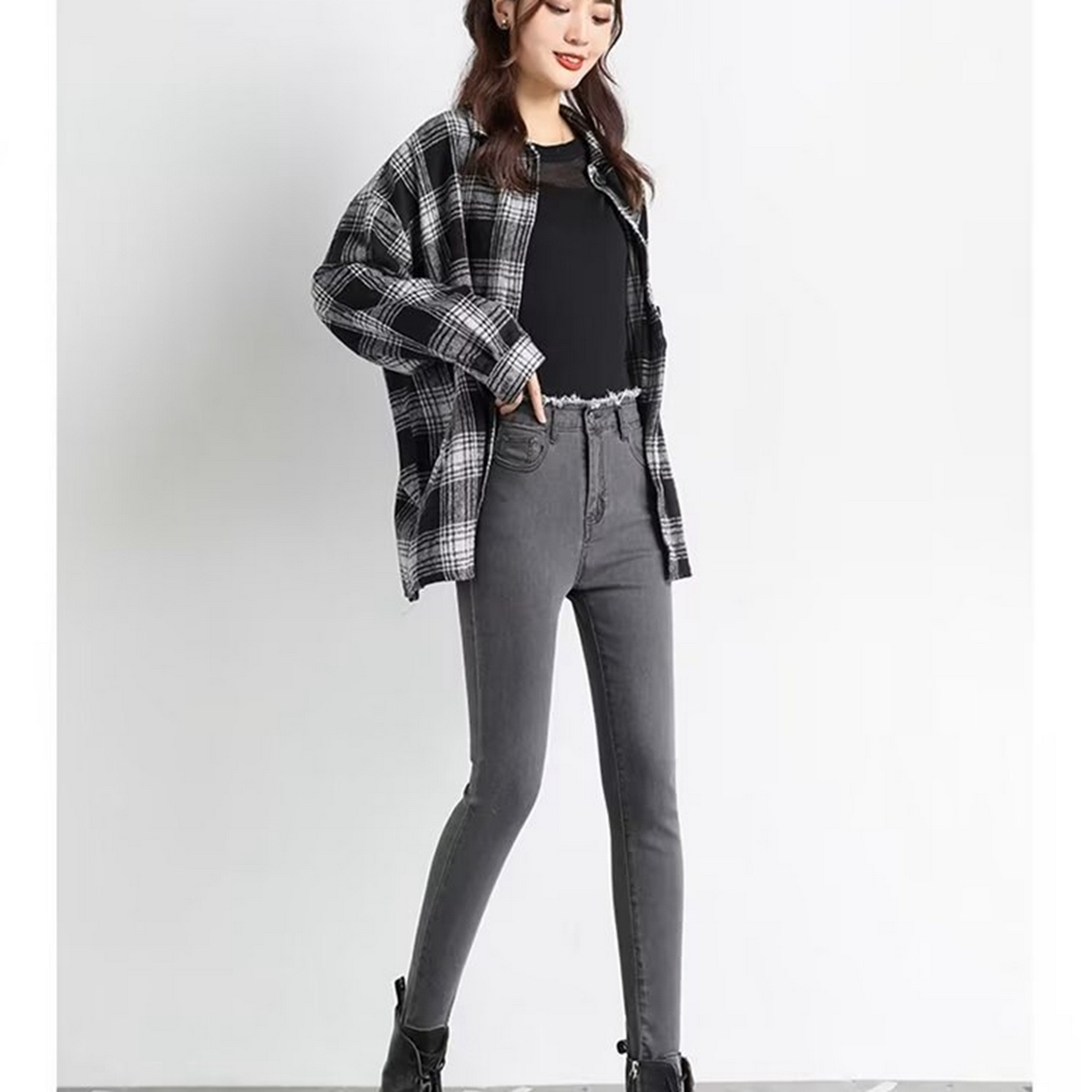 91家纺网 家纺一手货源 找家纺 洛兰沙家居馆【只代发】【只代发】 2025新款牛仔裤女弹力新款春秋高腰显瘦显高紧身小脚铅笔修身款卡码拍大牛仔裤9 灰色