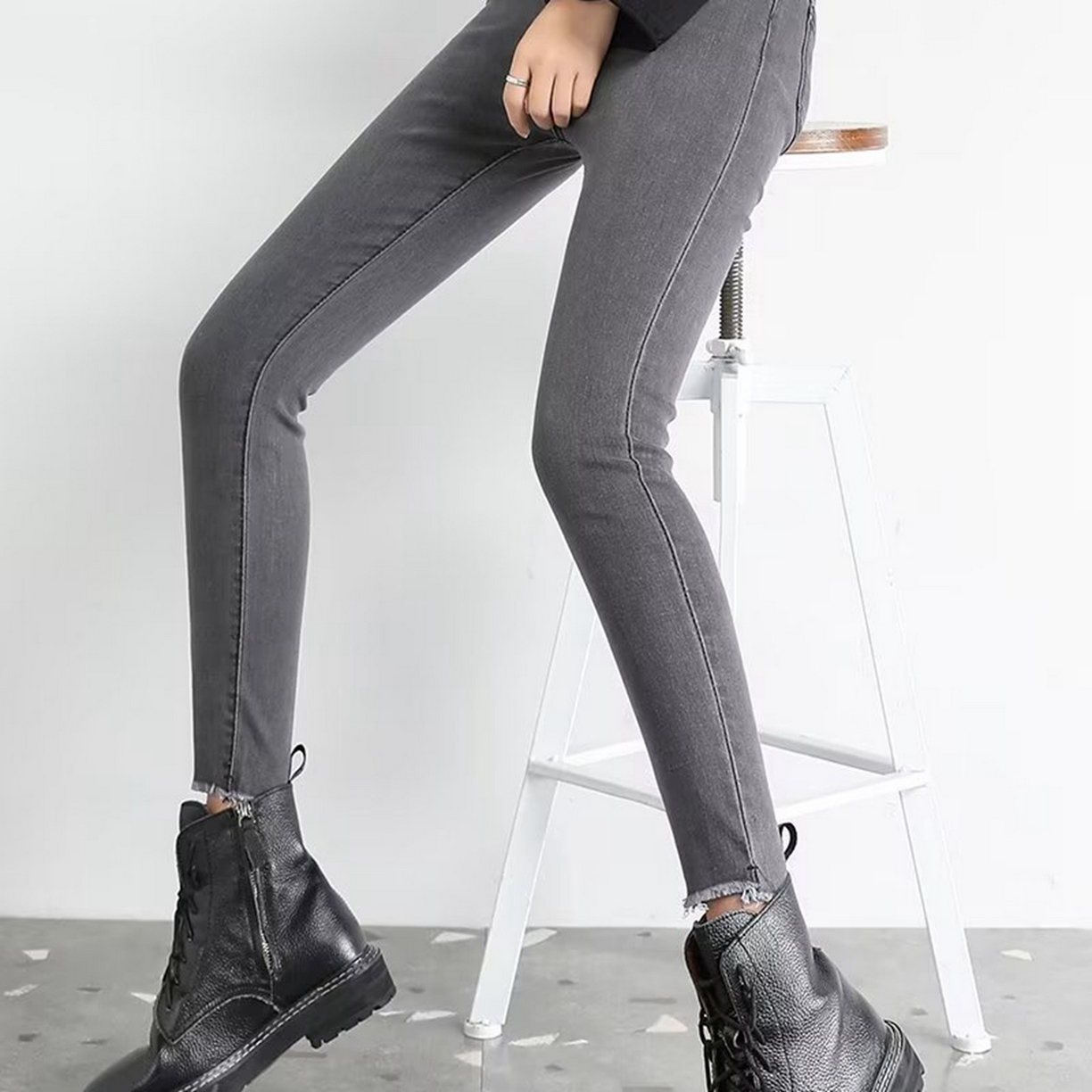 91家纺网 家纺一手货源 找家纺 洛兰沙家居馆【只代发】【只代发】 2025新款牛仔裤女弹力新款春秋高腰显瘦显高紧身小脚铅笔修身款卡码拍大牛仔裤9 灰色