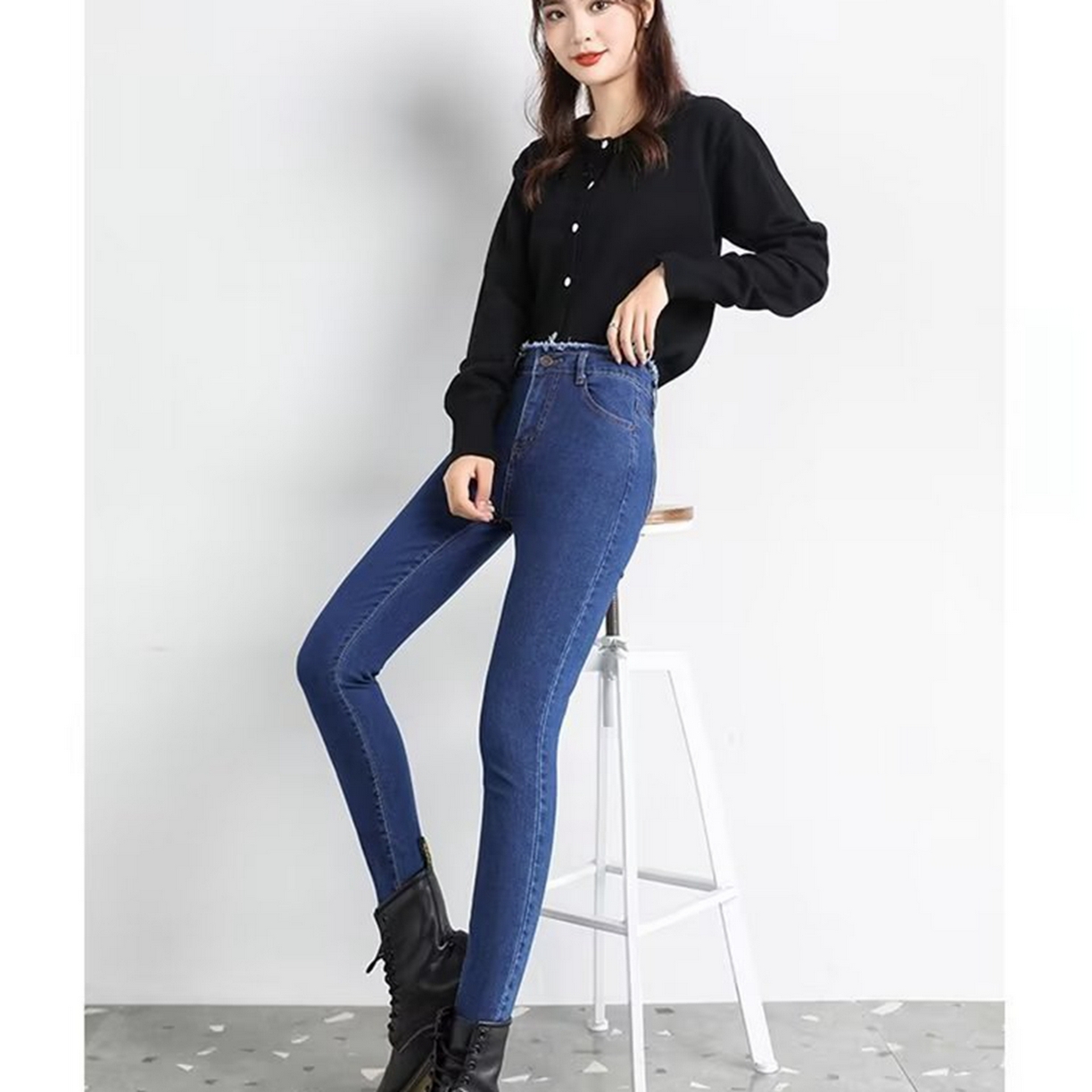 91家纺网 家纺一手货源 找家纺 洛兰沙家居馆【只代发】【只代发】 2025新款牛仔裤女弹力新款春秋高腰显瘦显高紧身小脚铅笔修身款卡码拍大牛仔裤9 蓝色