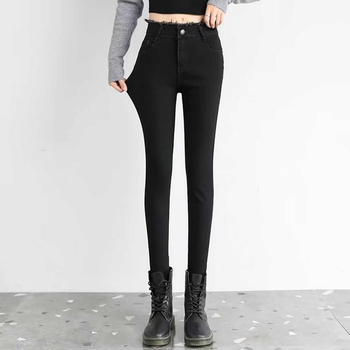 洛兰沙家居馆【只代发】【只代发】 2025新款牛仔裤女弹力新款春秋高腰显瘦显高紧身小脚铅笔修身款卡码拍大牛仔裤9 黑色