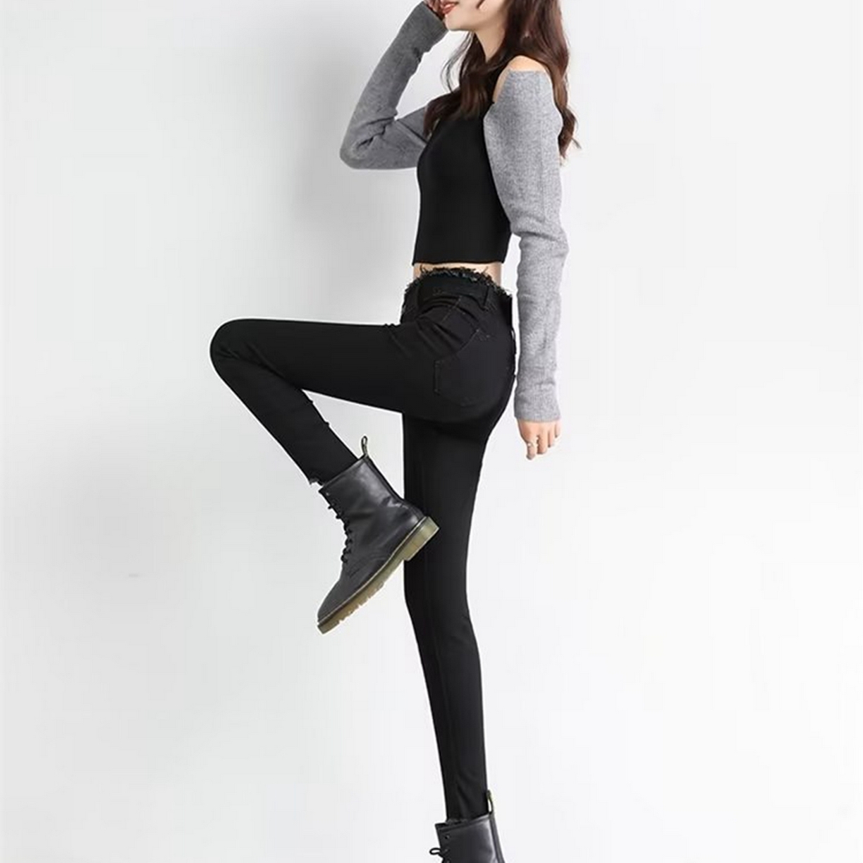 91家纺网 家纺一手货源 找家纺 洛兰沙家居馆【只代发】【只代发】 2025新款牛仔裤女弹力新款春秋高腰显瘦显高紧身小脚铅笔修身款卡码拍大牛仔裤9 黑色