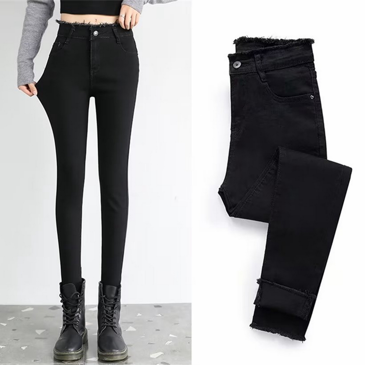 91家纺网 家纺一手货源 找家纺 洛兰沙家居馆【只代发】【只代发】 2025新款牛仔裤女弹力新款春秋高腰显瘦显高紧身小脚铅笔修身款卡码拍大牛仔裤9 黑色