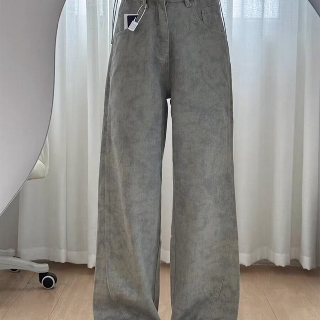 91家纺网 家纺一手货源 找家纺 （总）洛兰沙家居馆【只代发】【只代发】 2025新款大码美式高腰弯刀裤阔腿牛仔裤女薄款扎染印花直筒裤胖mm牛仔裤10