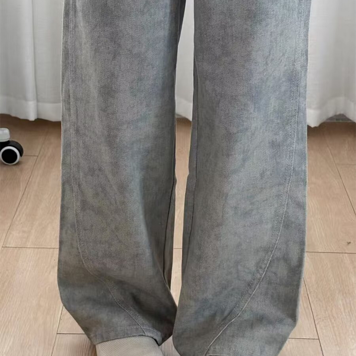 91家纺网 家纺一手货源 找家纺 （总）洛兰沙家居馆【只代发】【只代发】 2025新款大码美式高腰弯刀裤阔腿牛仔裤女薄款扎染印花直筒裤胖mm牛仔裤10