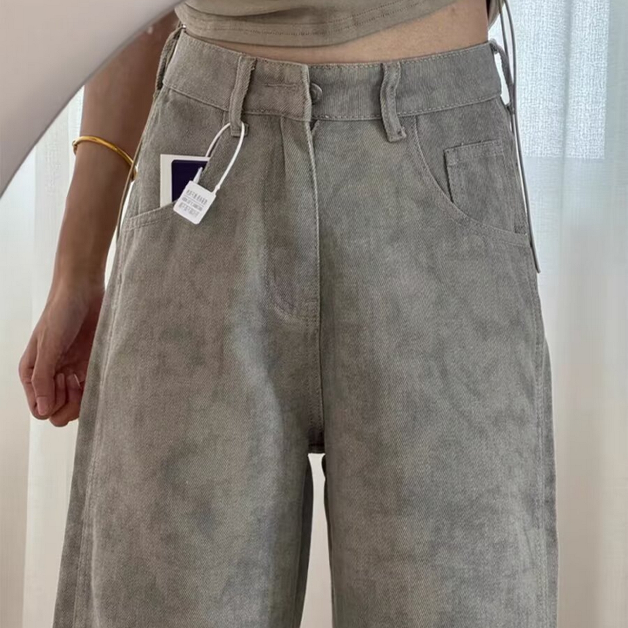 91家纺网 家纺一手货源 找家纺 （总）洛兰沙家居馆【只代发】【只代发】 2025新款大码美式高腰弯刀裤阔腿牛仔裤女薄款扎染印花直筒裤胖mm牛仔裤10