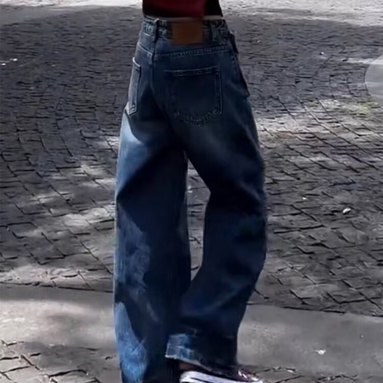 91家纺网 家纺一手货源 找家纺 （总）洛兰沙家居馆【只代发】【只代发】 2025只代发复古高腰假两件牛仔裤秋季新款韩版设计感小个子直筒阔腿长裤批发33