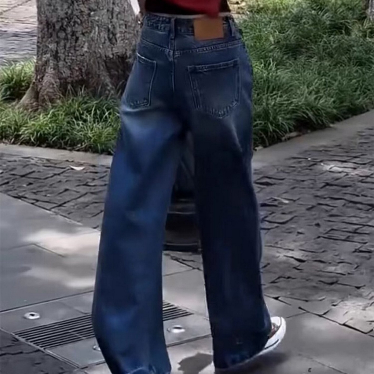 91家纺网 家纺一手货源 找家纺 （总）洛兰沙家居馆【只代发】【只代发】 2025只代发复古高腰假两件牛仔裤秋季新款韩版设计感小个子直筒阔腿长裤批发33