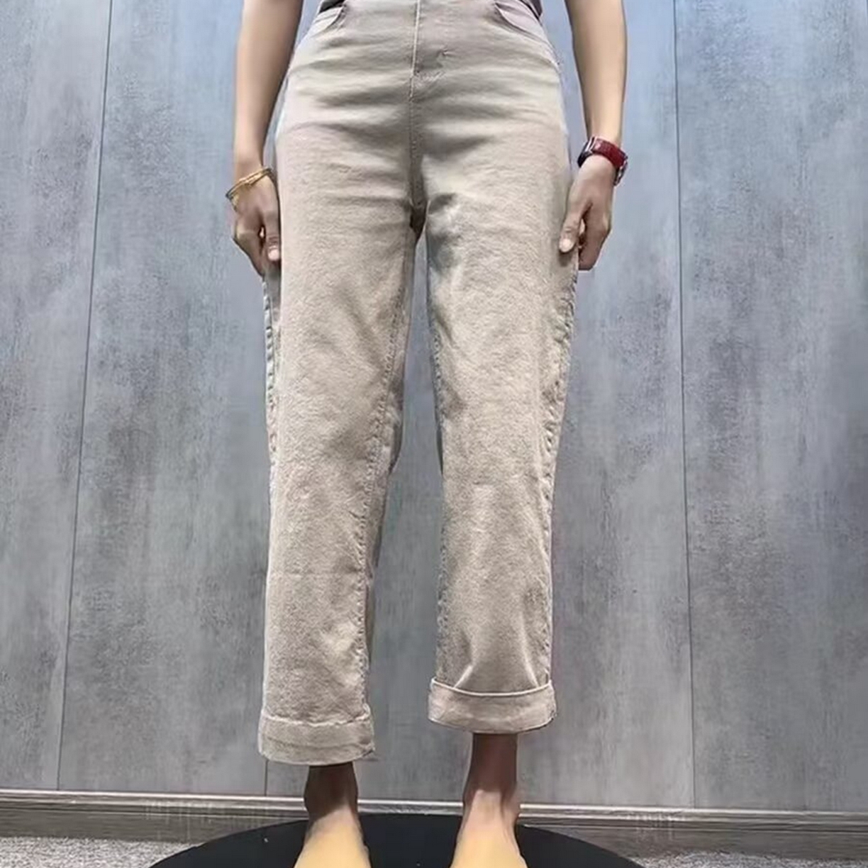 （总）洛兰沙家居馆【只代发】【只代发】 2025只代发欧货弹力牛仔裤女秋季2025新款高腰直筒宽松显瘦阔腿裤九分裤子32