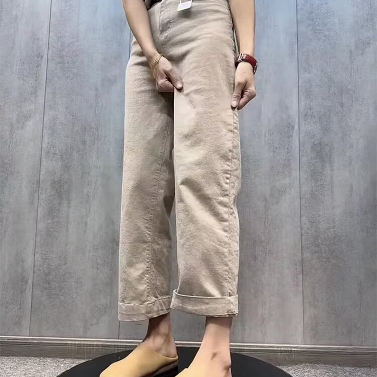 91家纺网 家纺一手货源 找家纺 洛兰沙家居馆【只代发】【只代发】 2025只代发欧货弹力牛仔裤女秋季2025新款高腰直筒宽松显瘦阔腿裤九分裤子32 奶咖色