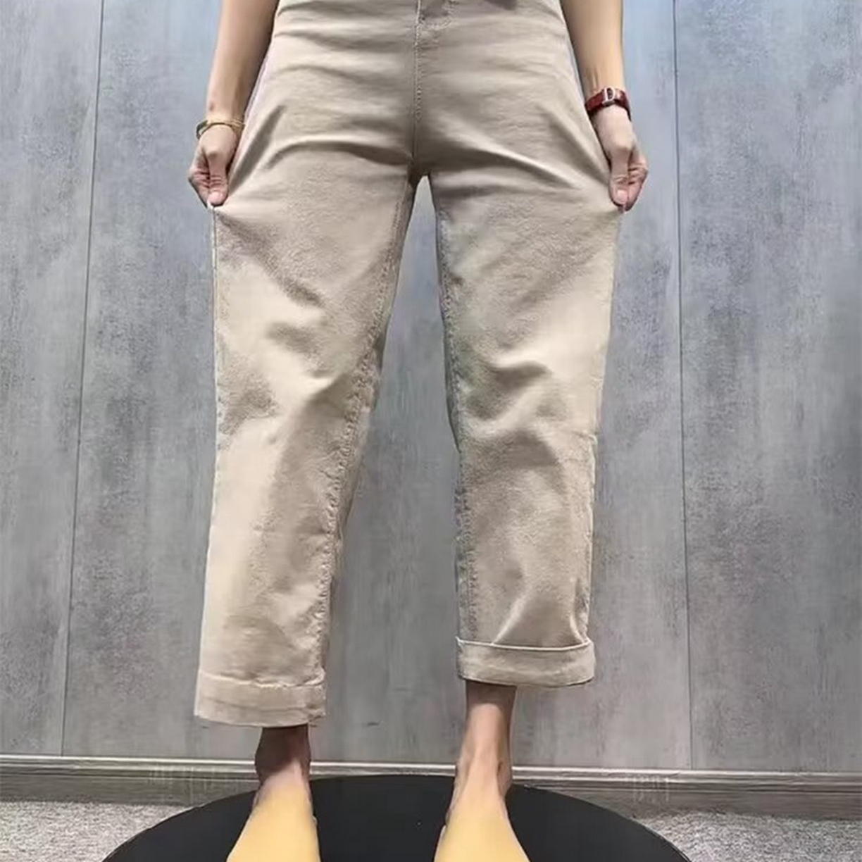 91家纺网 家纺一手货源 找家纺 洛兰沙家居馆【只代发】【只代发】 2025只代发欧货弹力牛仔裤女秋季2025新款高腰直筒宽松显瘦阔腿裤九分裤子32 奶咖色