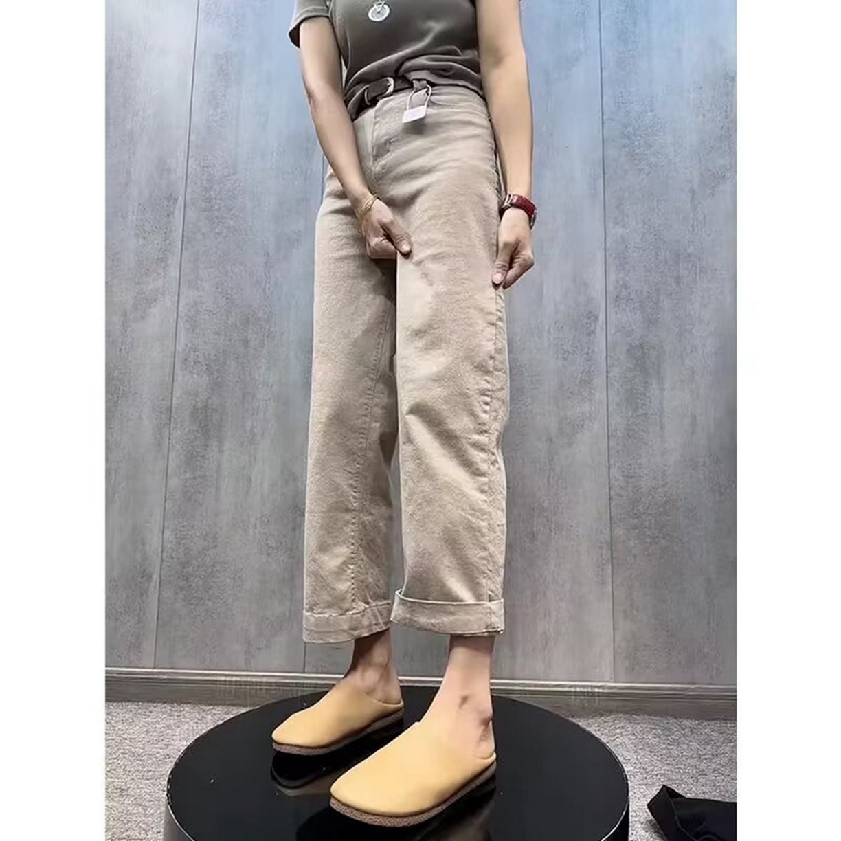 91家纺网 家纺一手货源 找家纺 洛兰沙家居馆【只代发】【只代发】 2025只代发欧货弹力牛仔裤女秋季2025新款高腰直筒宽松显瘦阔腿裤九分裤子32 奶咖色