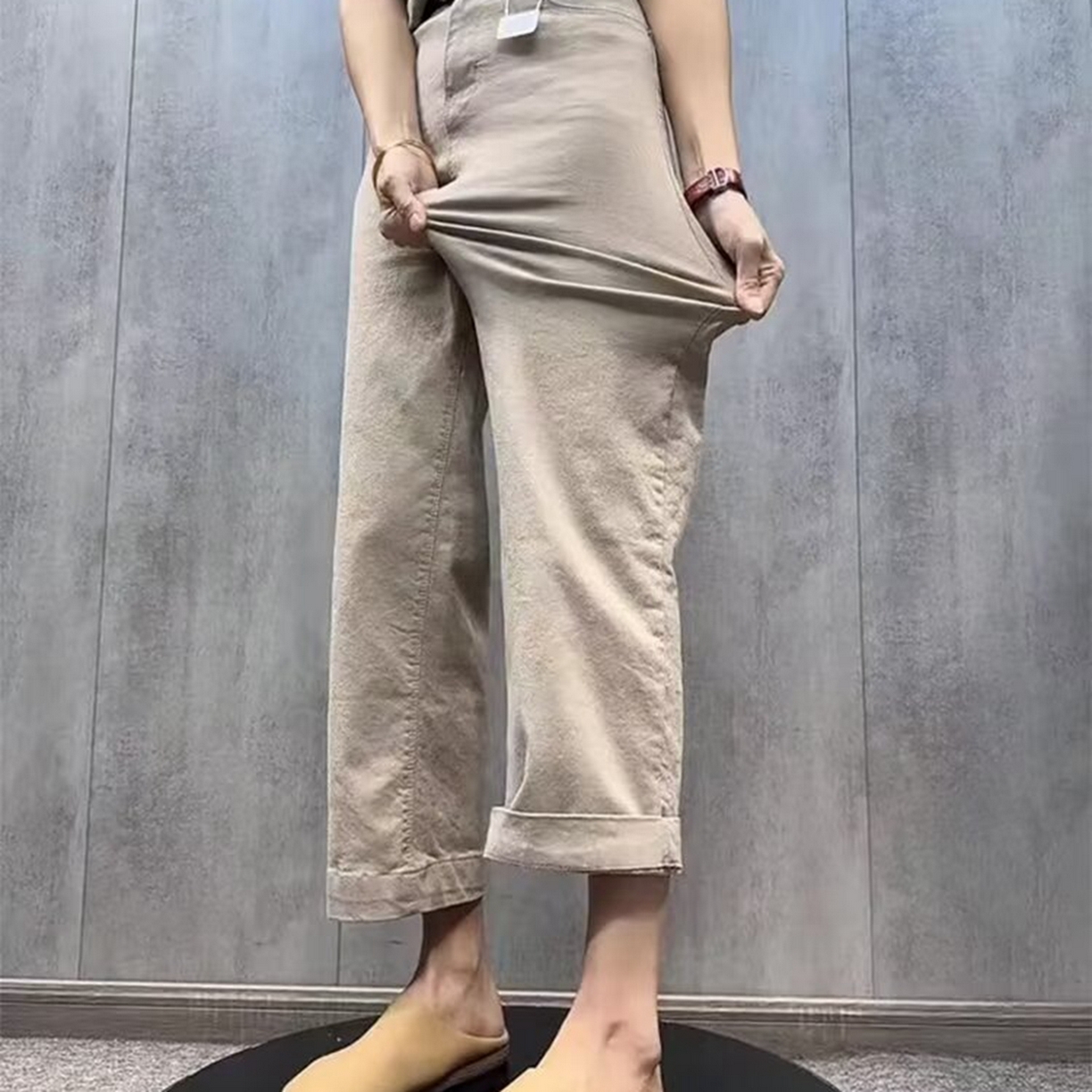 91家纺网 家纺一手货源 找家纺 洛兰沙家居馆【只代发】【只代发】 2025只代发欧货弹力牛仔裤女秋季2025新款高腰直筒宽松显瘦阔腿裤九分裤子32 奶咖色