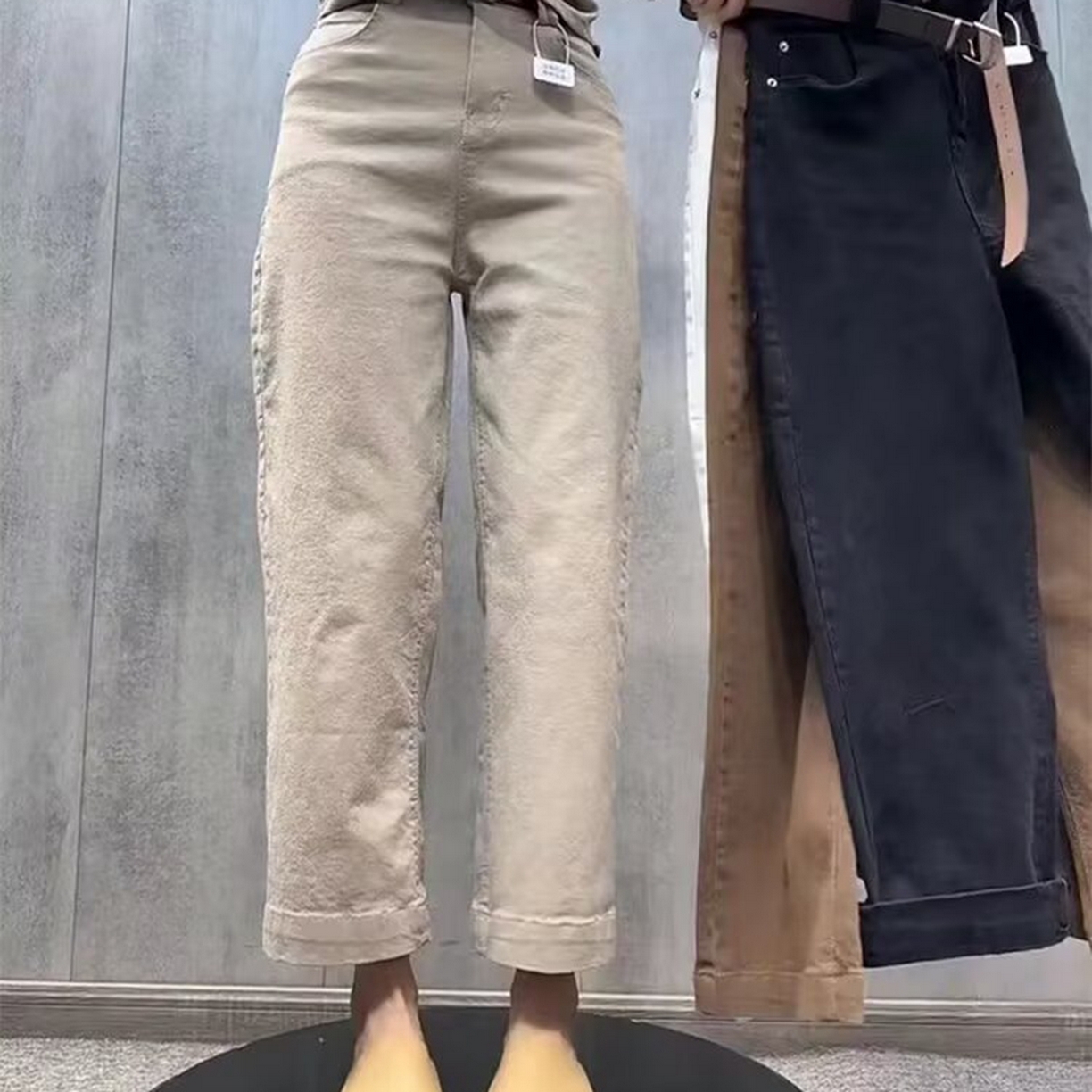 91家纺网 家纺一手货源 找家纺 洛兰沙家居馆【只代发】【只代发】 2025只代发欧货弹力牛仔裤女秋季2025新款高腰直筒宽松显瘦阔腿裤九分裤子32 黑色