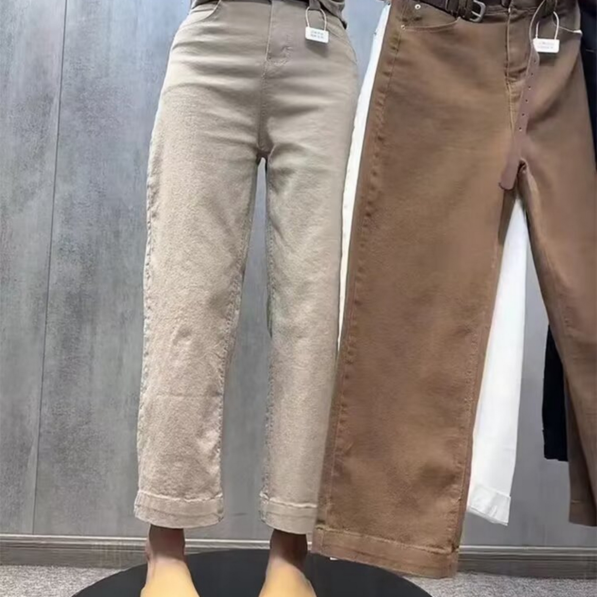 91家纺网 家纺一手货源 找家纺 洛兰沙家居馆【只代发】【只代发】 2025只代发欧货弹力牛仔裤女秋季2025新款高腰直筒宽松显瘦阔腿裤九分裤子32 焦糖色