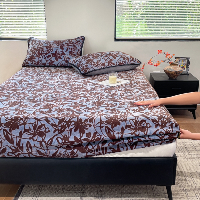 库里梦家纺 2025网红直播热款美拉德加厚3D雕花牛奶绒床笠 花枝叶语