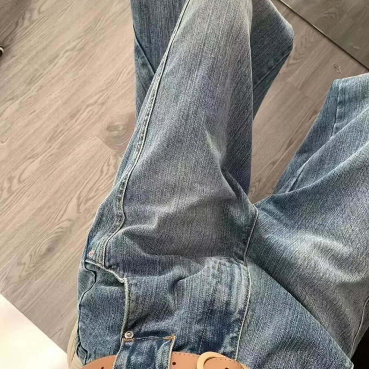 91家纺网 家纺一手货源 找家纺 （总）洛兰沙家居馆【只代发】【只代发】 2025只代发大码胖mm高腰宽松弯刀牛仔裤女春夏新款美式蓝色阔腿镰刀裤子批发31