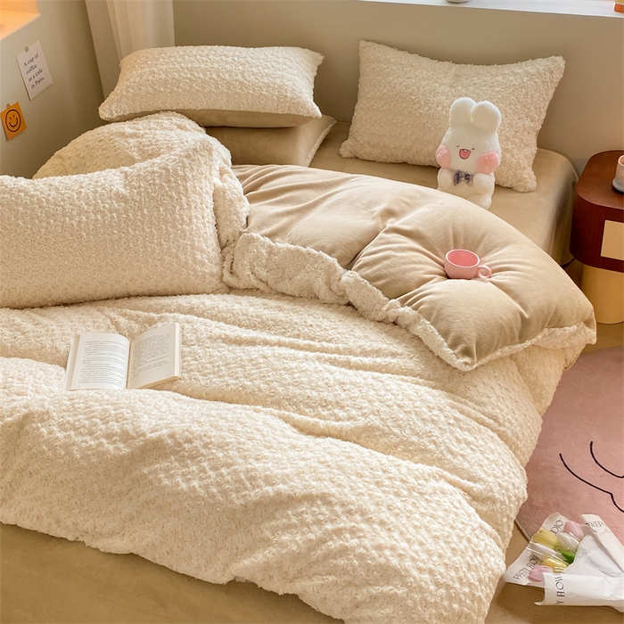 91家纺网 家纺一手货源 找家纺 名兮家居 2025冬季新款加厚仿兔绒单被套 玫瑰-白