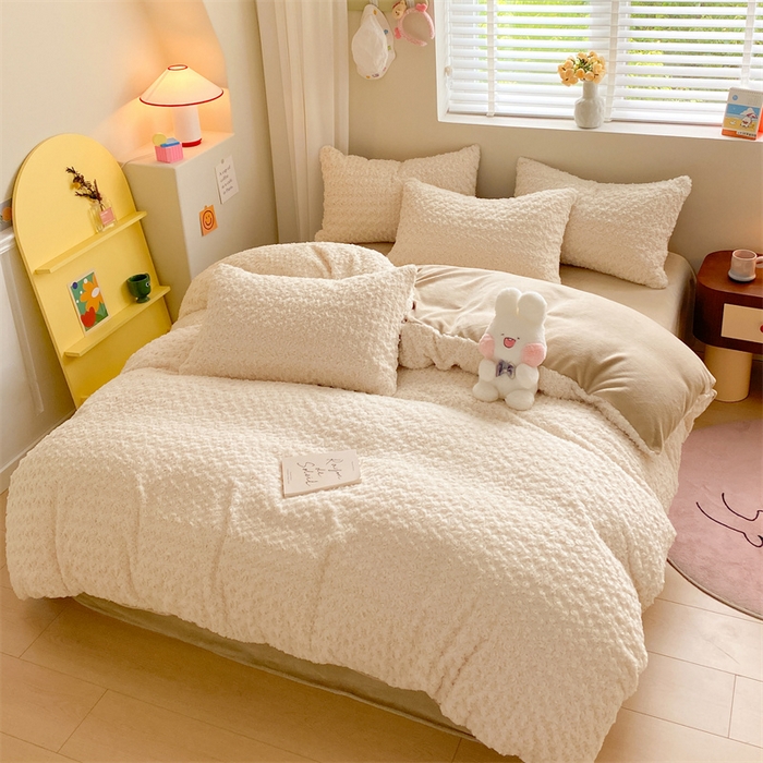 91家纺网 家纺一手货源 找家纺 名兮家居 2025冬季新款加厚仿兔绒单被套 玫瑰-白