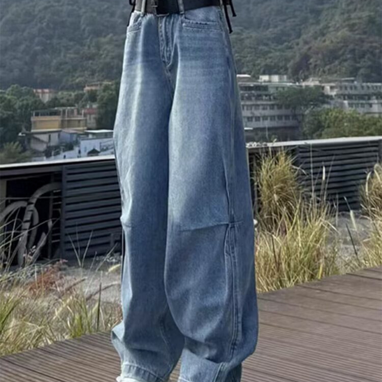 91家纺网 家纺一手货源 找家纺 洛兰沙家居馆【只代发】【只代发】 2025只代发白色镰刀牛仔裤女春季新款大码胖mm休闲阔腿裤宽松显瘦香蕉裤批发30 蓝色