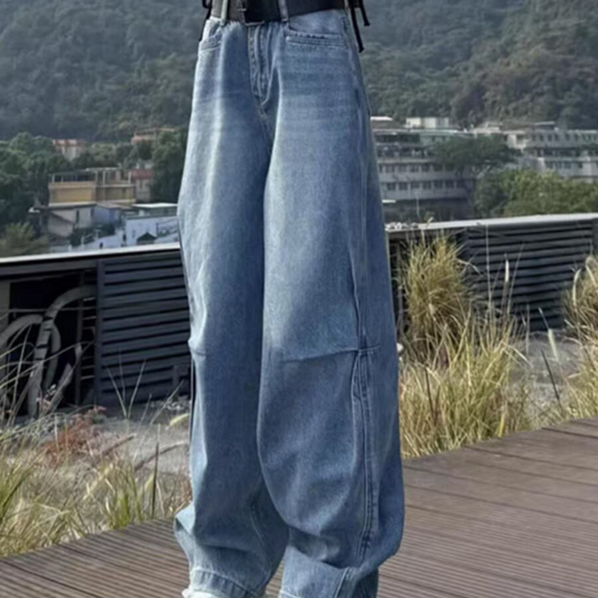 91家纺网 家纺一手货源 找家纺 洛兰沙家居馆【只代发】【只代发】 2025只代发白色镰刀牛仔裤女春季新款大码胖mm休闲阔腿裤宽松显瘦香蕉裤批发30 蓝色