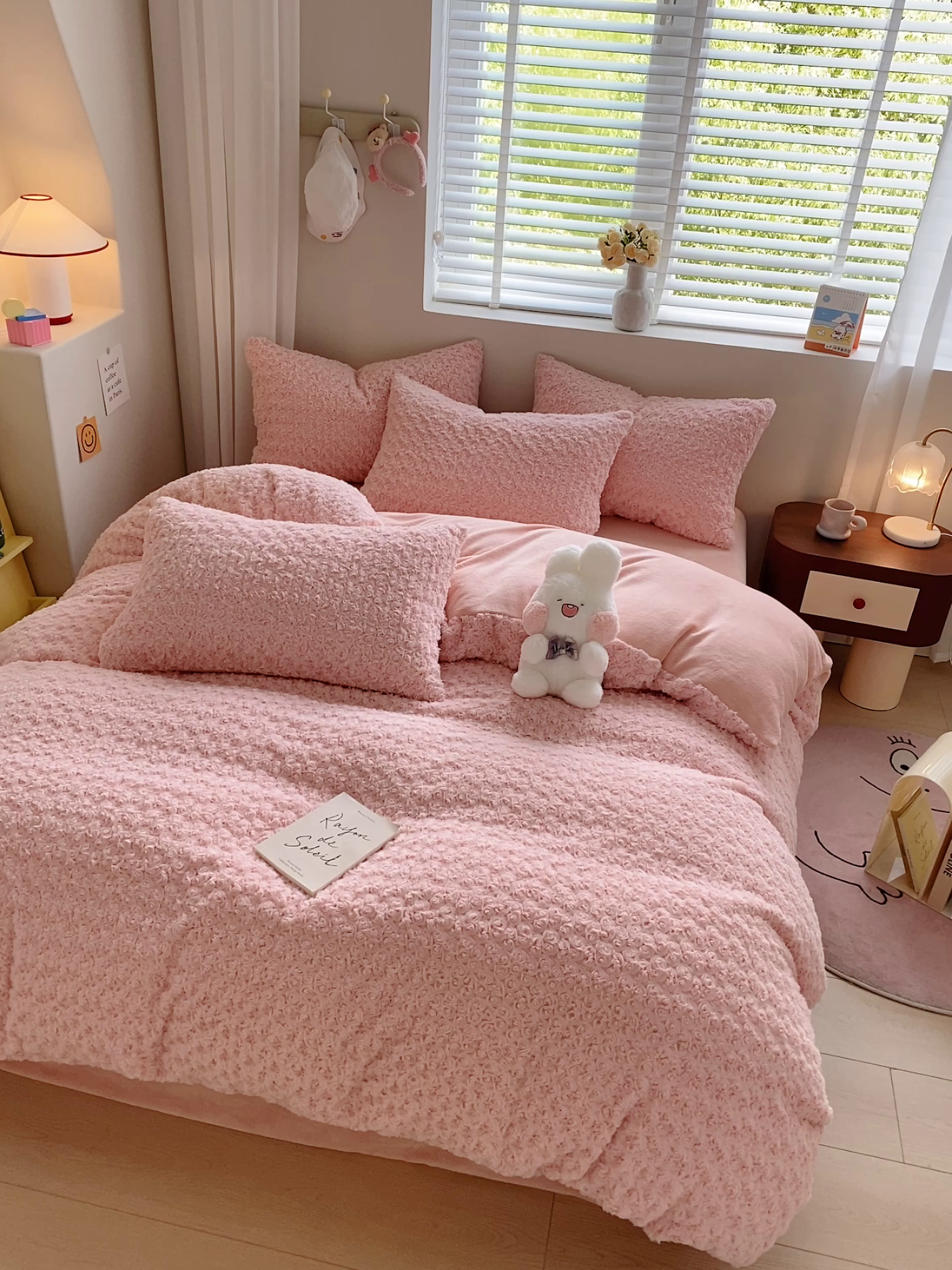 91家纺网 家纺一手货源 找家纺 名兮家居 2025冬季新款加厚仿兔绒单被套 玫瑰-粉