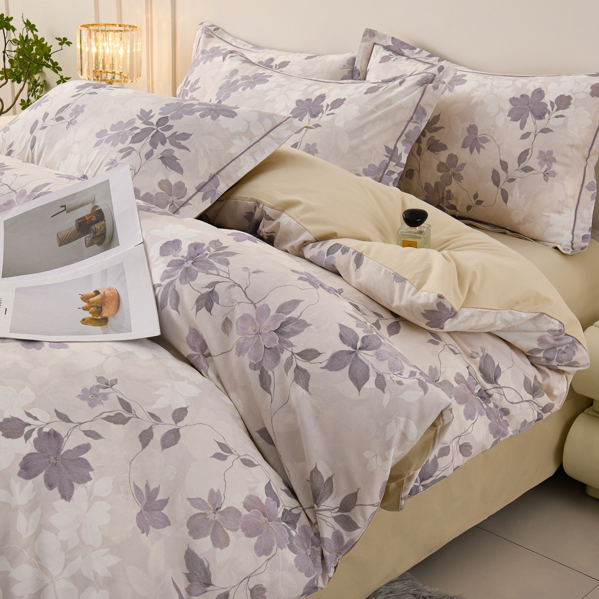 91家纺网 家纺一手货源 找家纺 润淳家居 2025新款全棉生态磨毛数码印花四件套 安隅 蓝