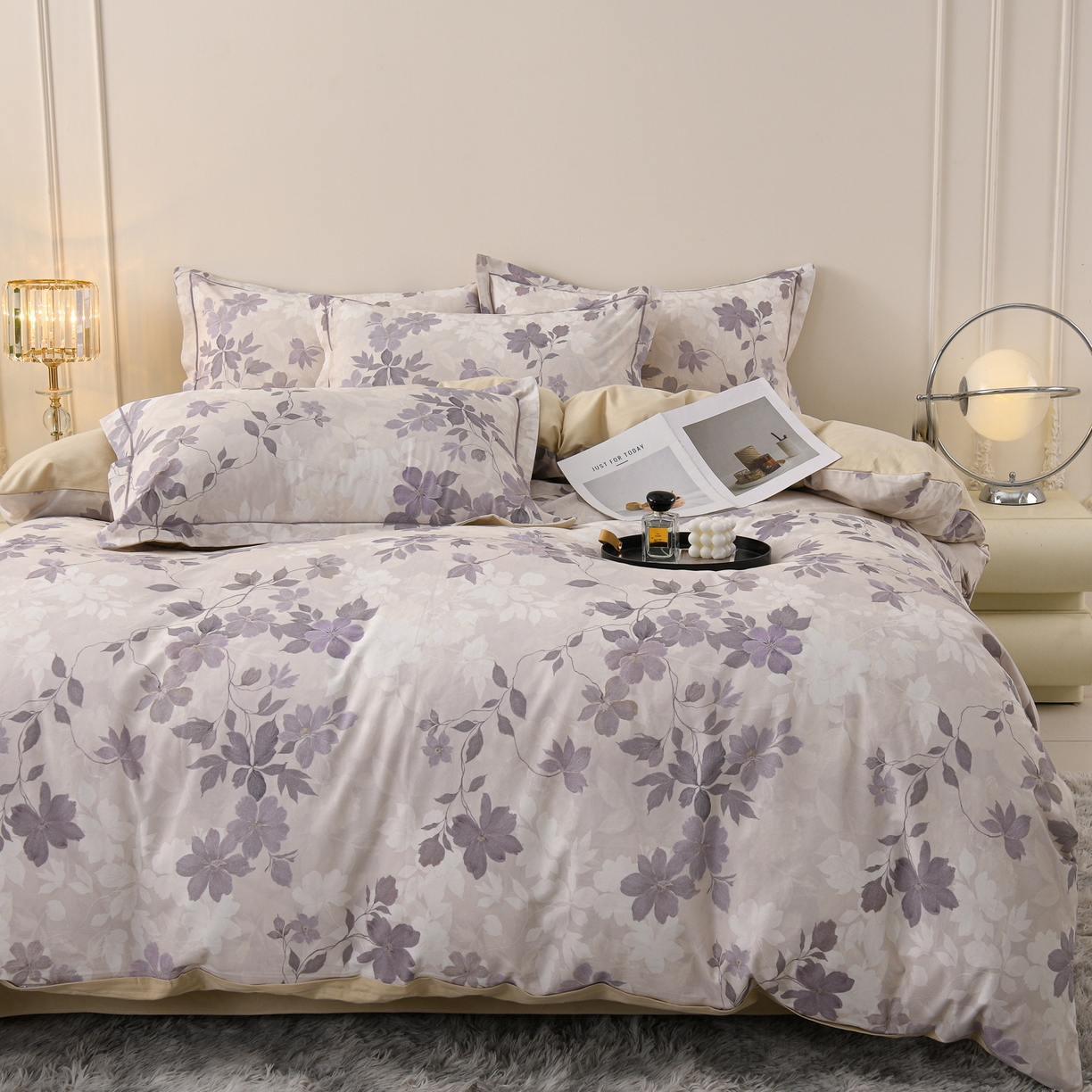 91家纺网 家纺一手货源 找家纺 润淳家居 2025新款全棉生态磨毛数码印花四件套 安隅 蓝