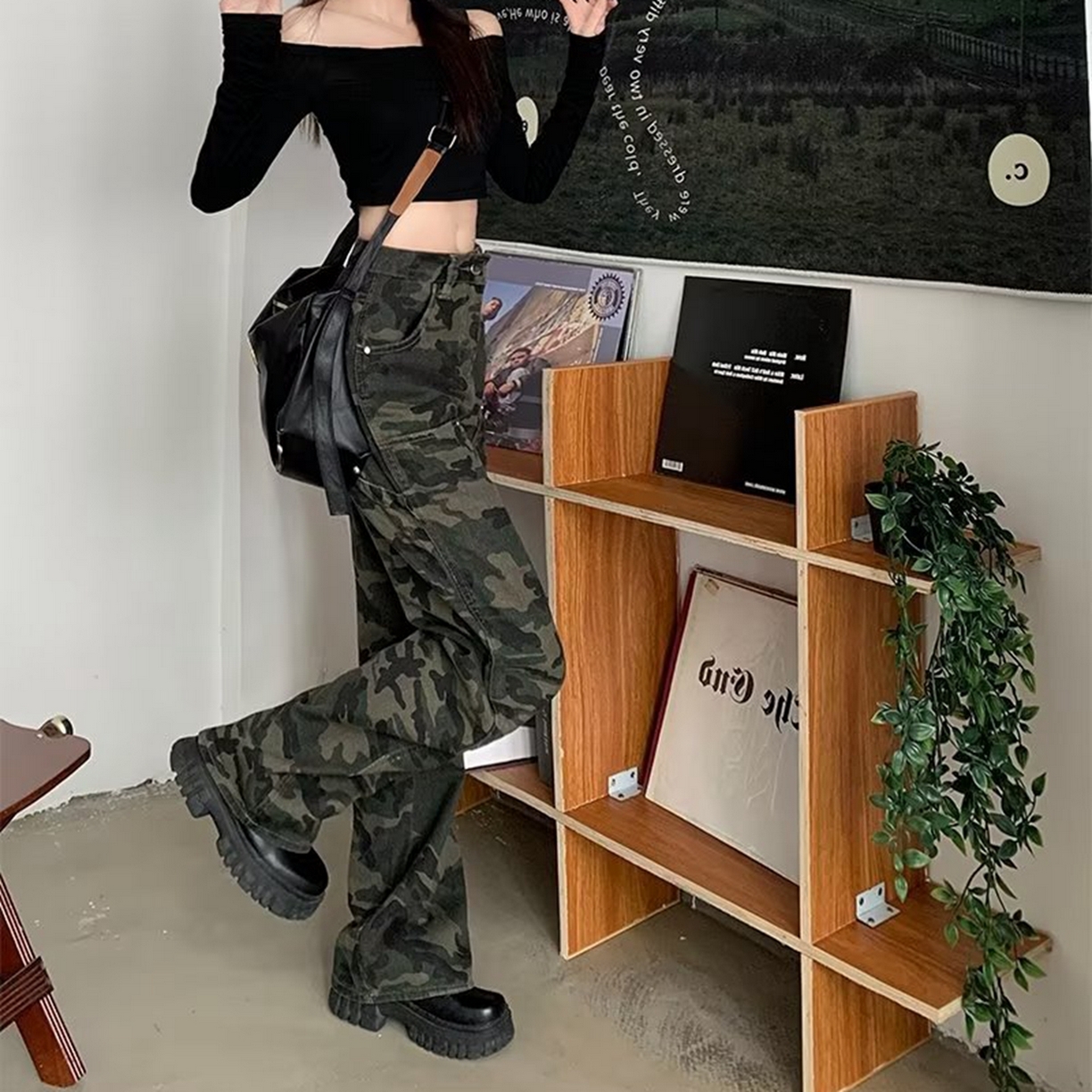 91家纺网 家纺一手货源 找家纺 （总）洛兰沙家居馆【只代发】【只代发】 2025新款只代发美式迷彩牛仔裤女春秋新款百搭复古高腰显瘦宽松直筒长裤潮批发29