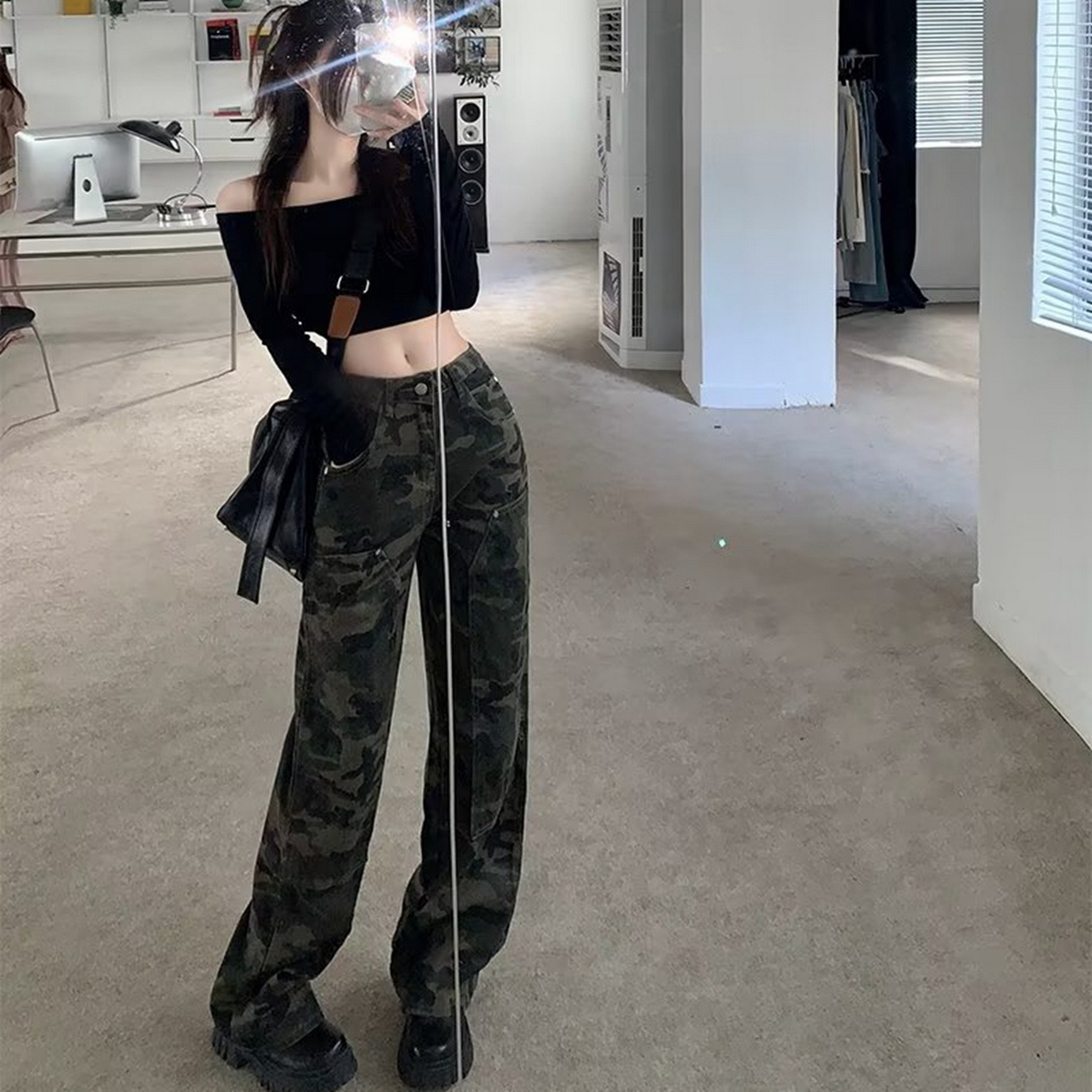 91家纺网 家纺一手货源 找家纺 （总）洛兰沙家居馆【只代发】【只代发】 2025新款只代发美式迷彩牛仔裤女春秋新款百搭复古高腰显瘦宽松直筒长裤潮批发29