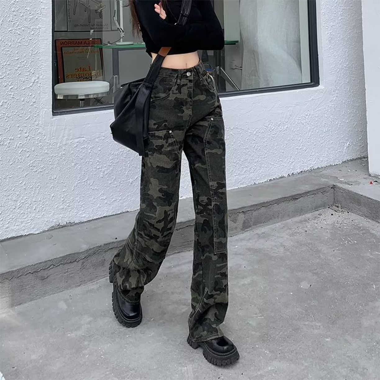91家纺网 家纺一手货源 找家纺 （总）洛兰沙家居馆【只代发】【只代发】 2025新款只代发美式迷彩牛仔裤女春秋新款百搭复古高腰显瘦宽松直筒长裤潮批发29