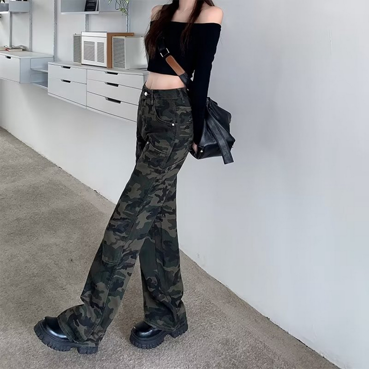 91家纺网 家纺一手货源 找家纺 （总）洛兰沙家居馆【只代发】【只代发】 2025新款只代发美式迷彩牛仔裤女春秋新款百搭复古高腰显瘦宽松直筒长裤潮批发29