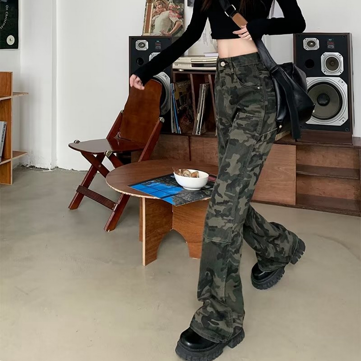 91家纺网 家纺一手货源 找家纺 （总）洛兰沙家居馆【只代发】【只代发】 2025新款只代发美式迷彩牛仔裤女春秋新款百搭复古高腰显瘦宽松直筒长裤潮批发29