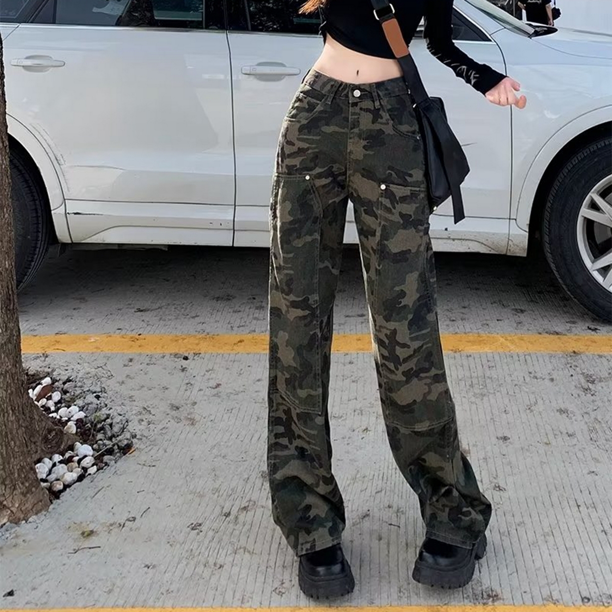 91家纺网 家纺一手货源 找家纺 （总）洛兰沙家居馆【只代发】【只代发】 2025新款只代发美式迷彩牛仔裤女春秋新款百搭复古高腰显瘦宽松直筒长裤潮批发29